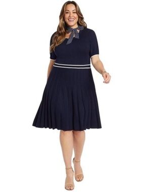Draper James Navy Contrast-Trim Knit Fit & Flare Dress